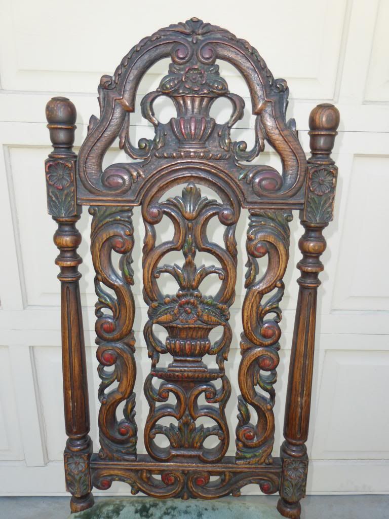 EXQUISITE PAIR ANTIQUE SPANISH REVIVAL Accent CHAIRS GREEN VELVET